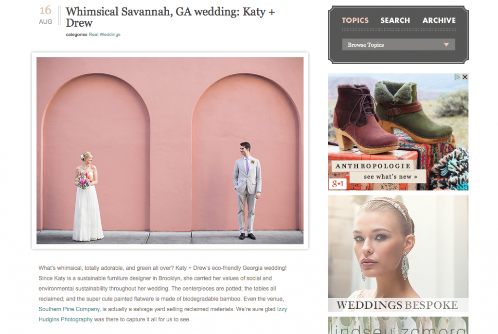 Whimsical eco Savannah wedding featured on 100 Layer Cake
