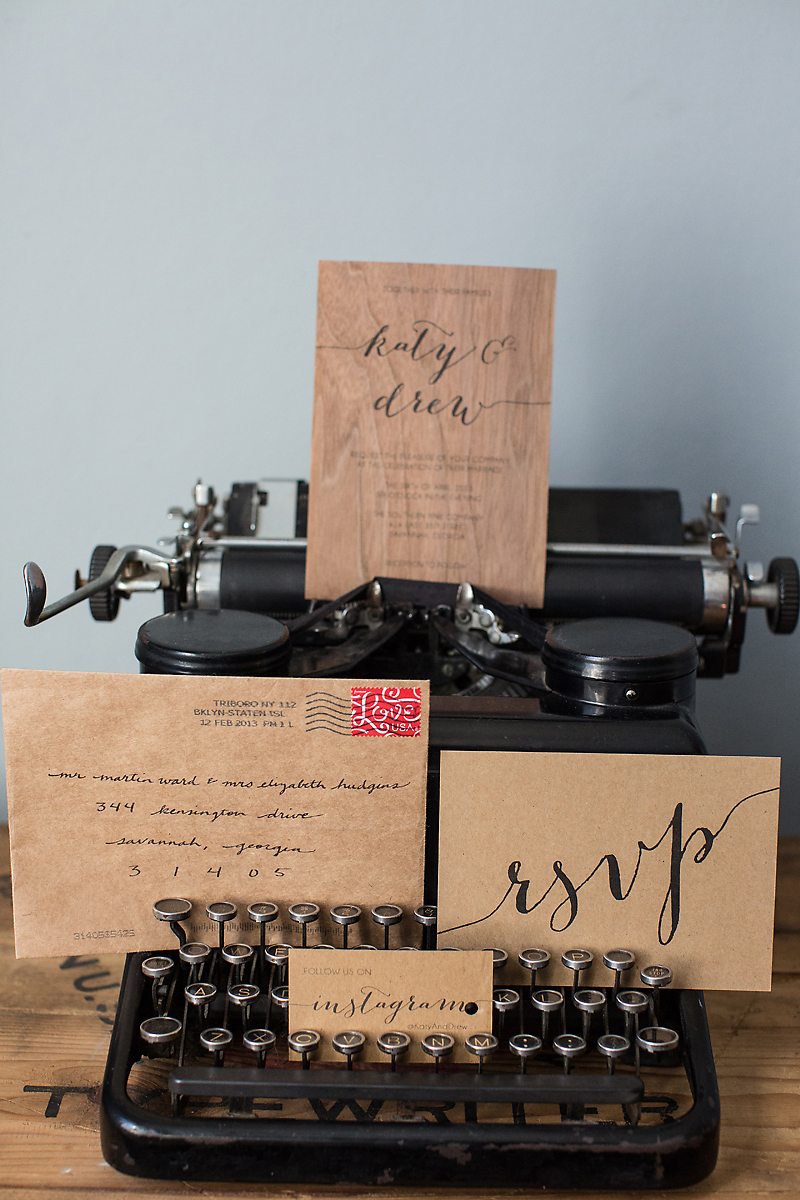 Typewriter Kraft DIY wedding invitations calligraphy hipster savannah wedding photographer