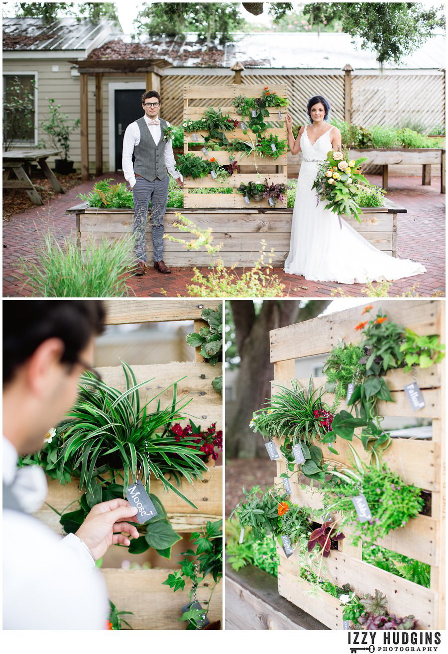 Bohemian Botanical Garden Wedding Inspiration Pallet Live Wall Escort Cards Savannah Photographer