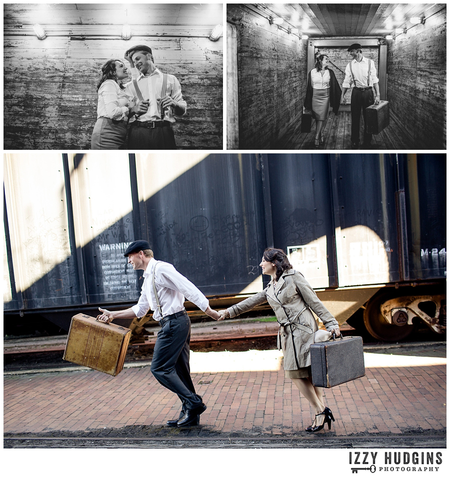 Vintage Travel themed Engagement Session Railroad Museum Savannah Wedding Photographer