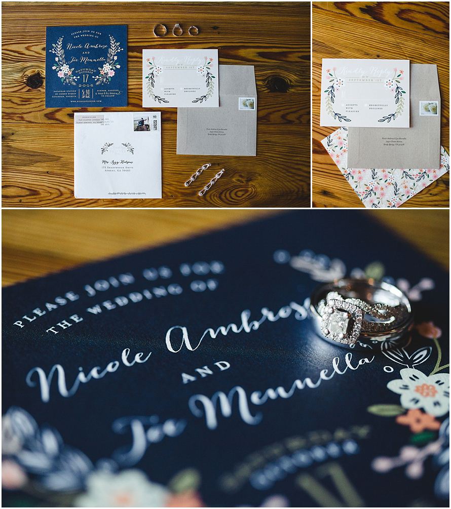 Blue Minted Wedding Invitations - Elegant Southern Navy Wedding - Savannah Station