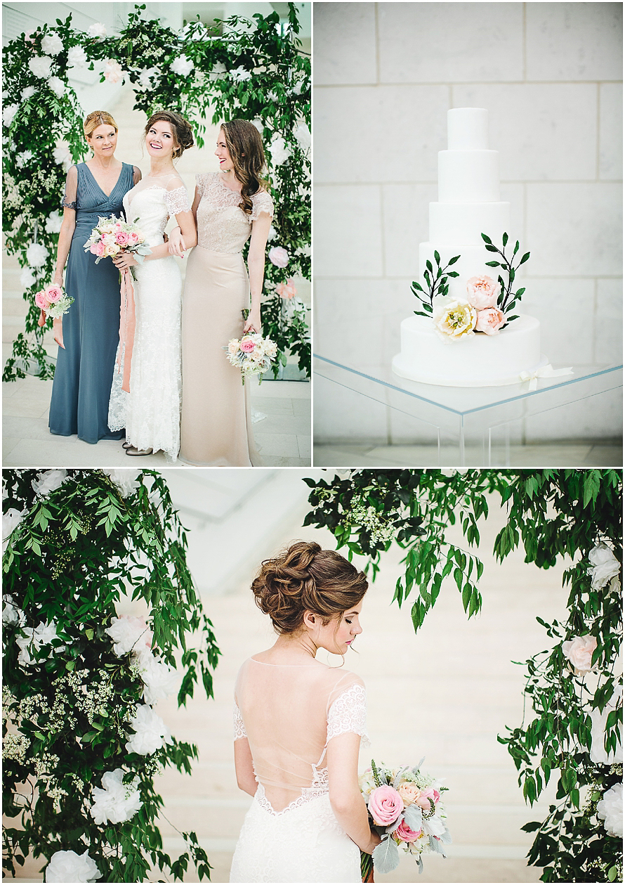 garland ceremony backdrop blush romantic wedding inspiration sugar flower cake