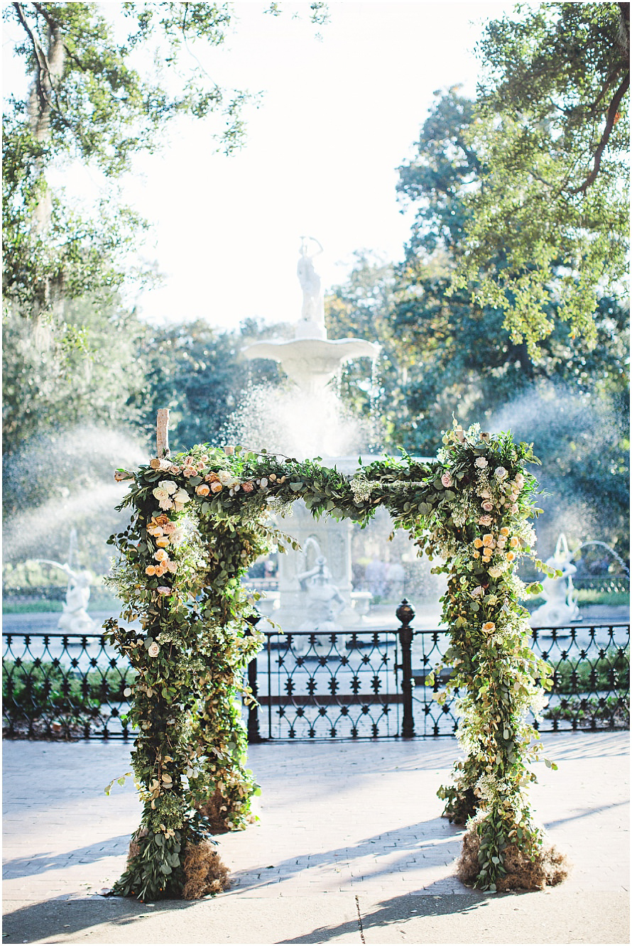 fall savannah wedding photographer floral huppah forsyth park