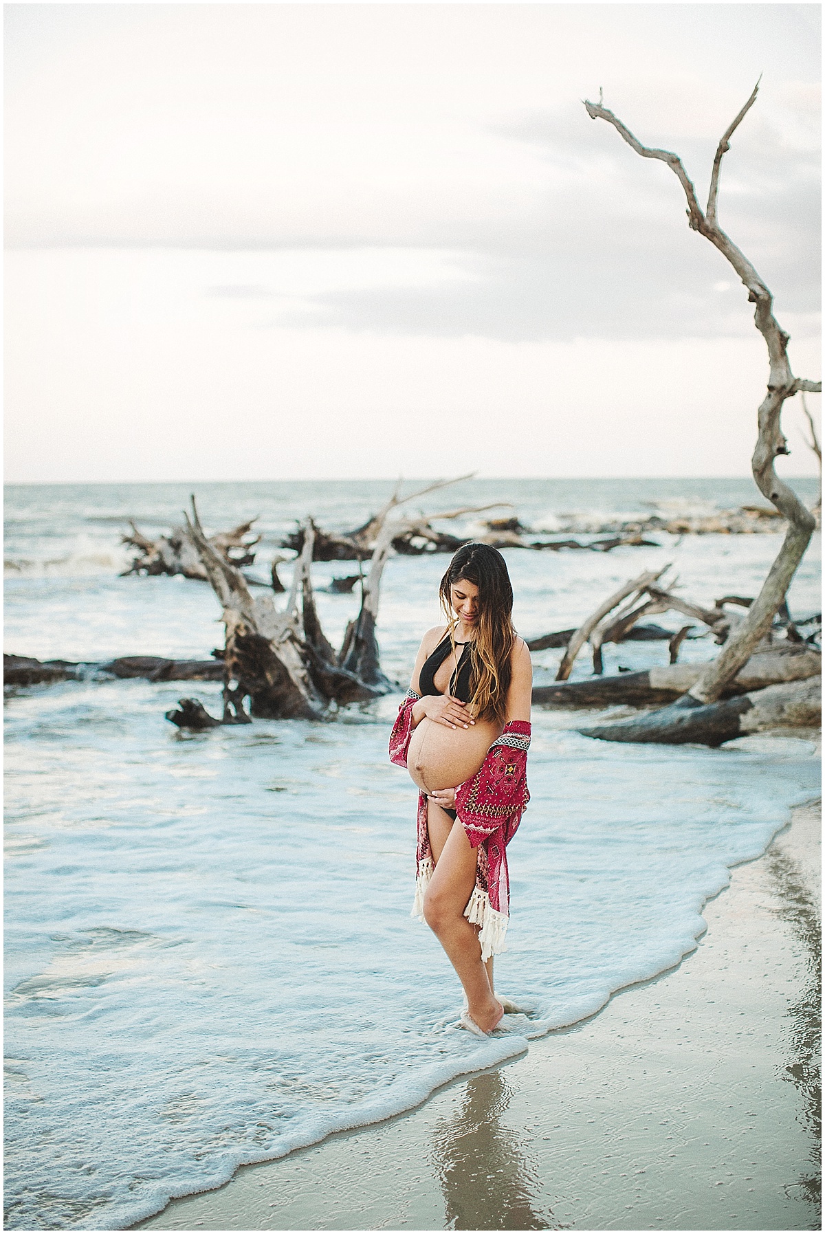 Beach Maternity Session - Driftwood Beach - Savannah Maternity Photographer