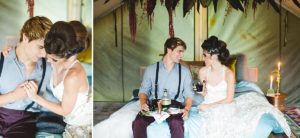 Glamping inspired wedding styled shoot at Coldwater Gardens with a groom in burgundy | Izzy Hudgins Photography