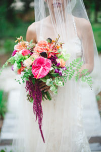 Glamping inspired wedding styled shoot at Coldwater Gardens tropical bouquet | Izzy Hudgins Photography