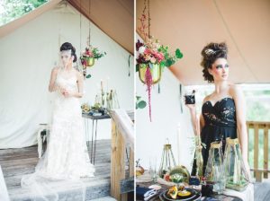 Glamping inspired wedding styled shoot at Coldwater Gardens with a bride in Daughters of Simone Sanje | Izzy Hudgins Photography
