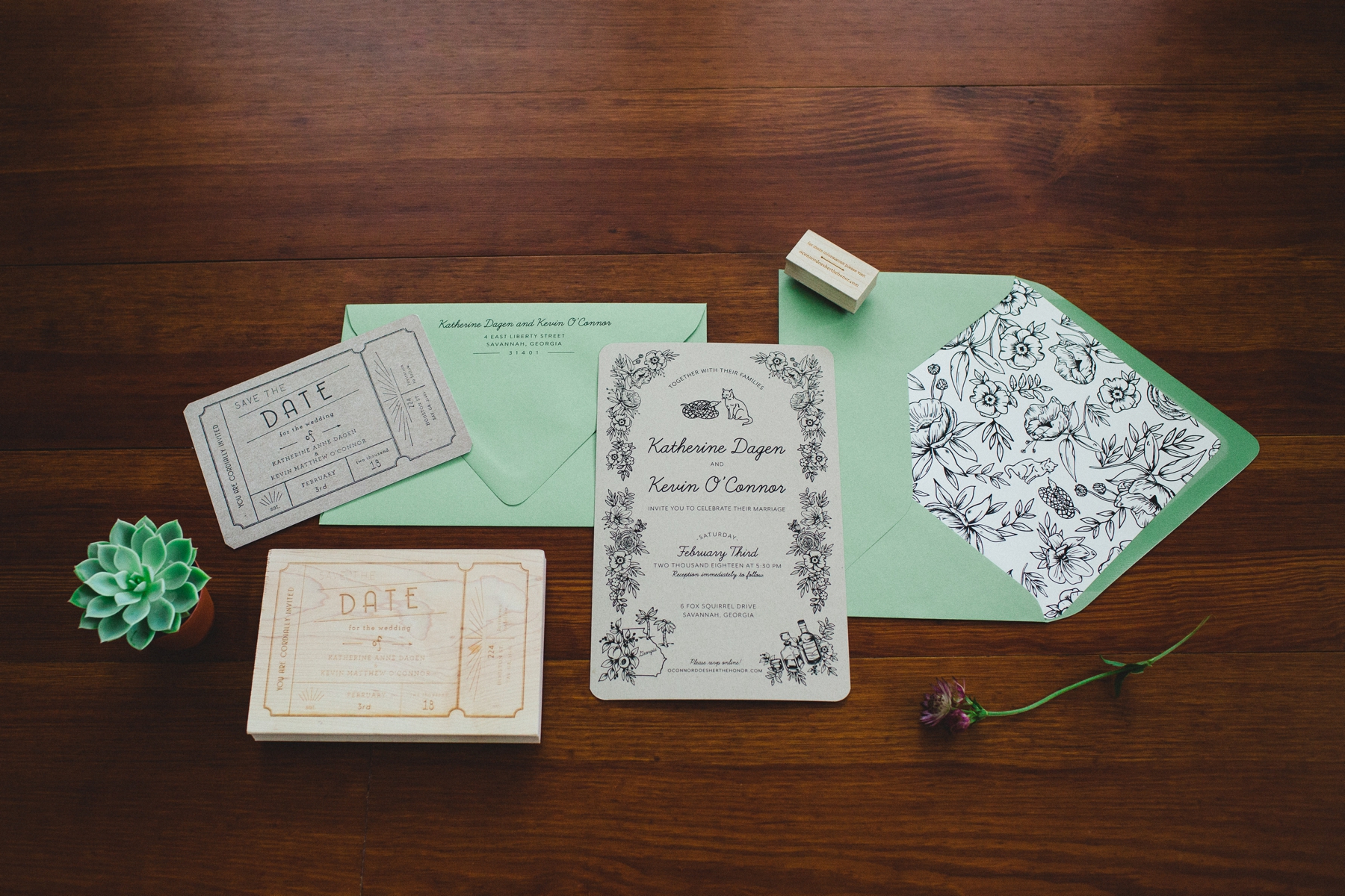 Cat wedding invitations by Joan Macrino for a Savannah Wedding | Izzy Hudgins Photography