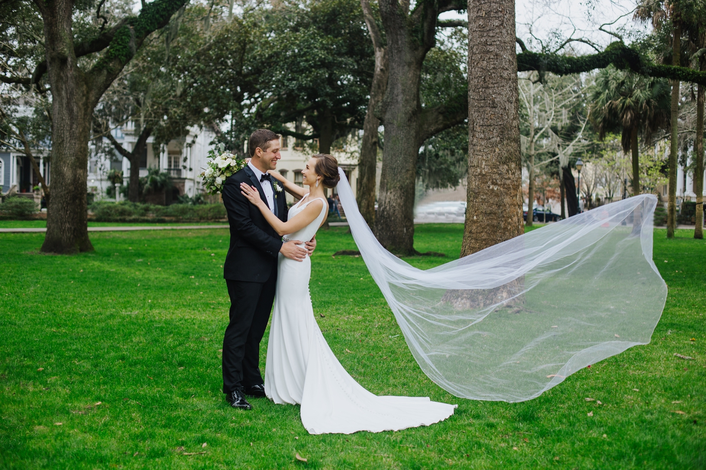 Bride in a crepe Allure wedding gown – Savannah Wedding Photographer – Izzy Hudgins Photography