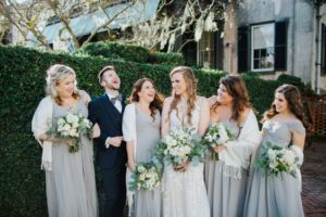 Bridal party in soft gray and navy – Gray bridesmaids dresses