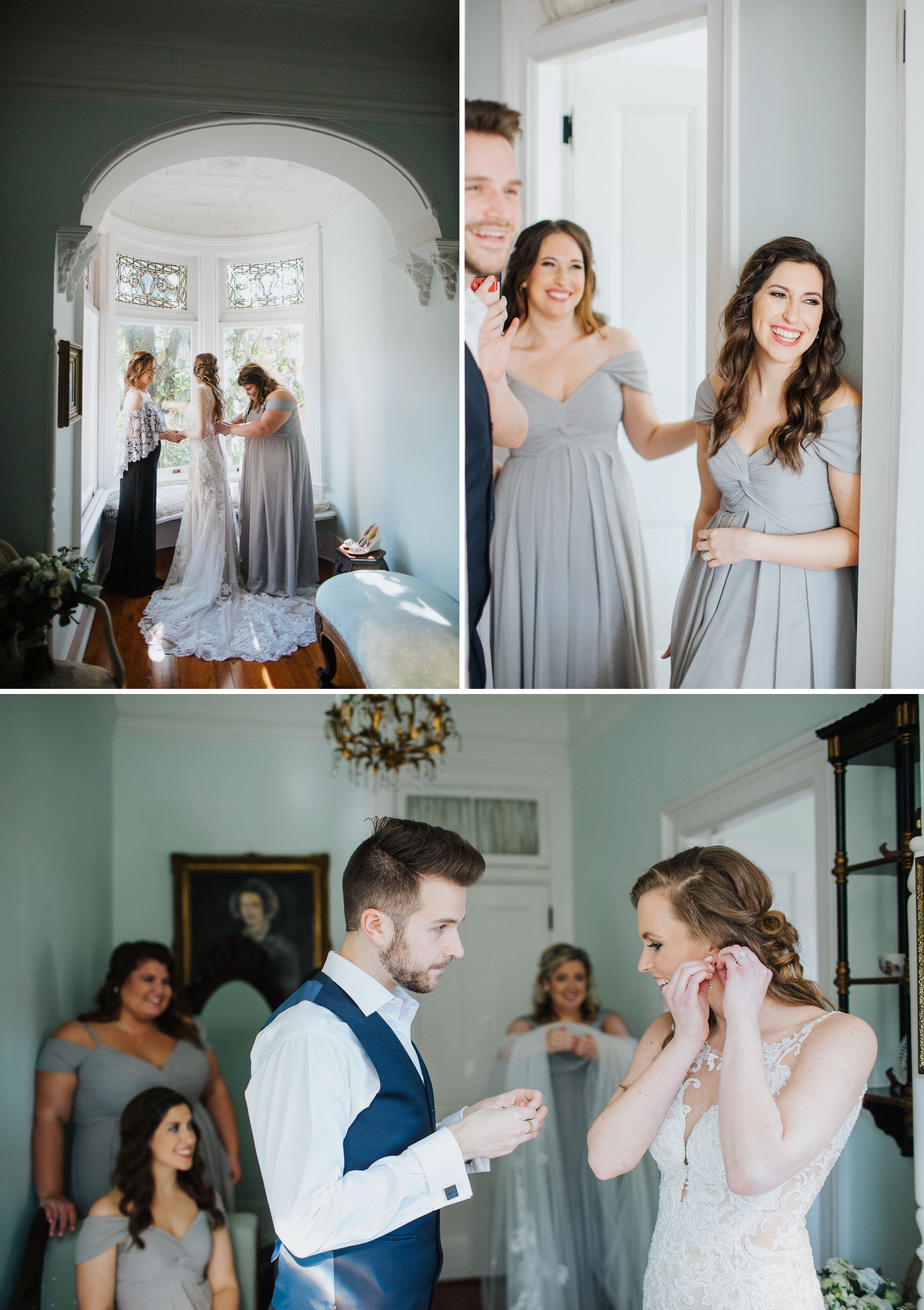 Bridal party in soft gray and navy – Gray bridesmaids dresses