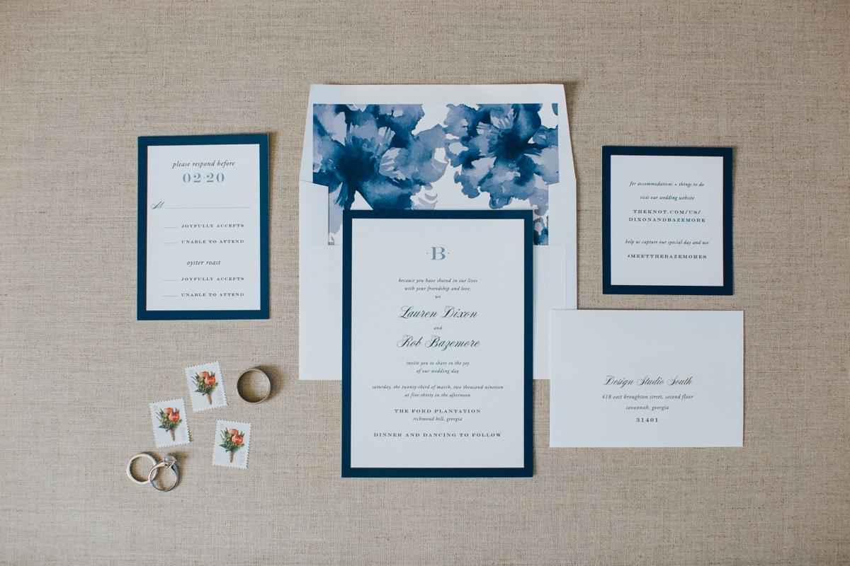 Blue floral stationary and invitations 