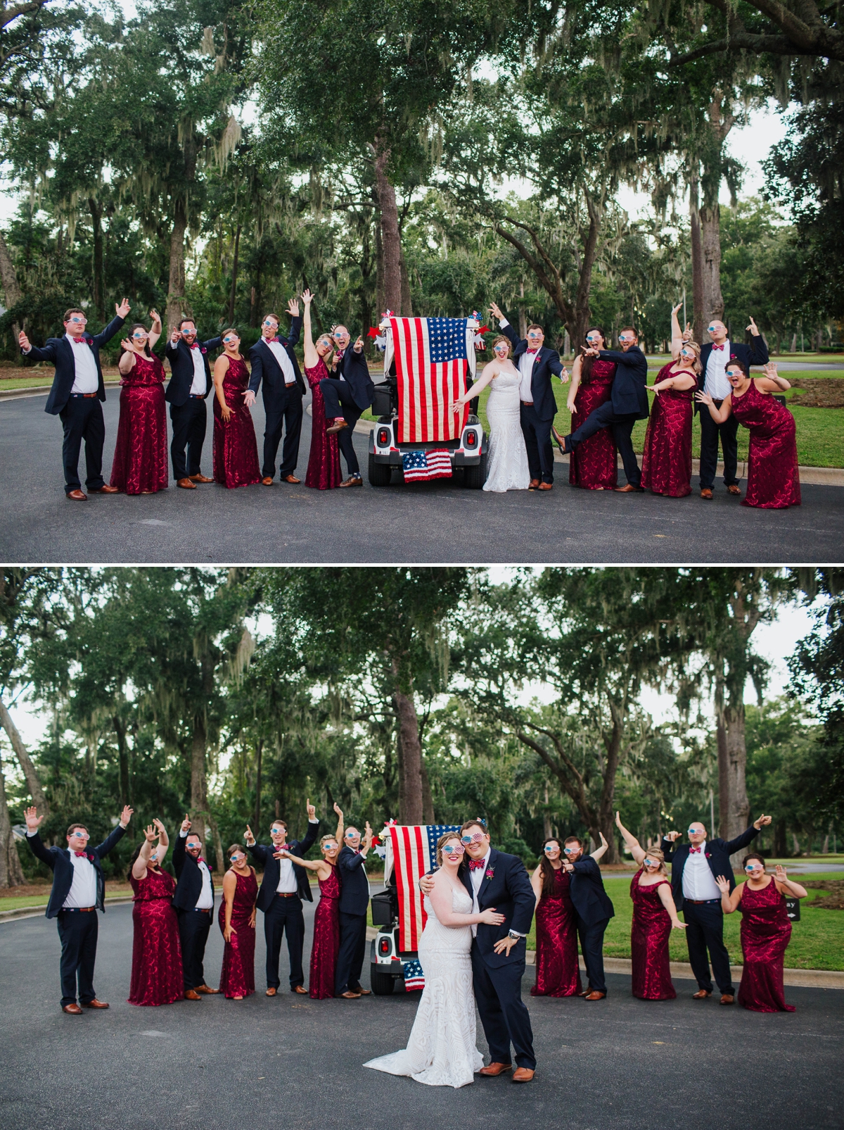 Bridesmaids in burgundy sequin gowns - Izzy Hudgins Photography