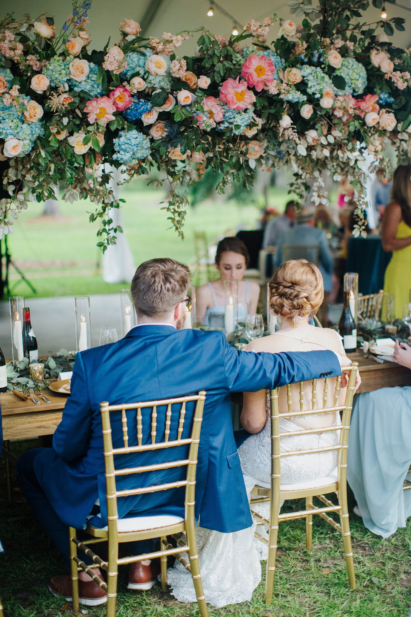 Colorful wedding reception at Dorchester Shooting Preserve