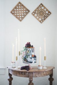 Gray and blue marble cake with gold leaf accents | Izzy + Co.