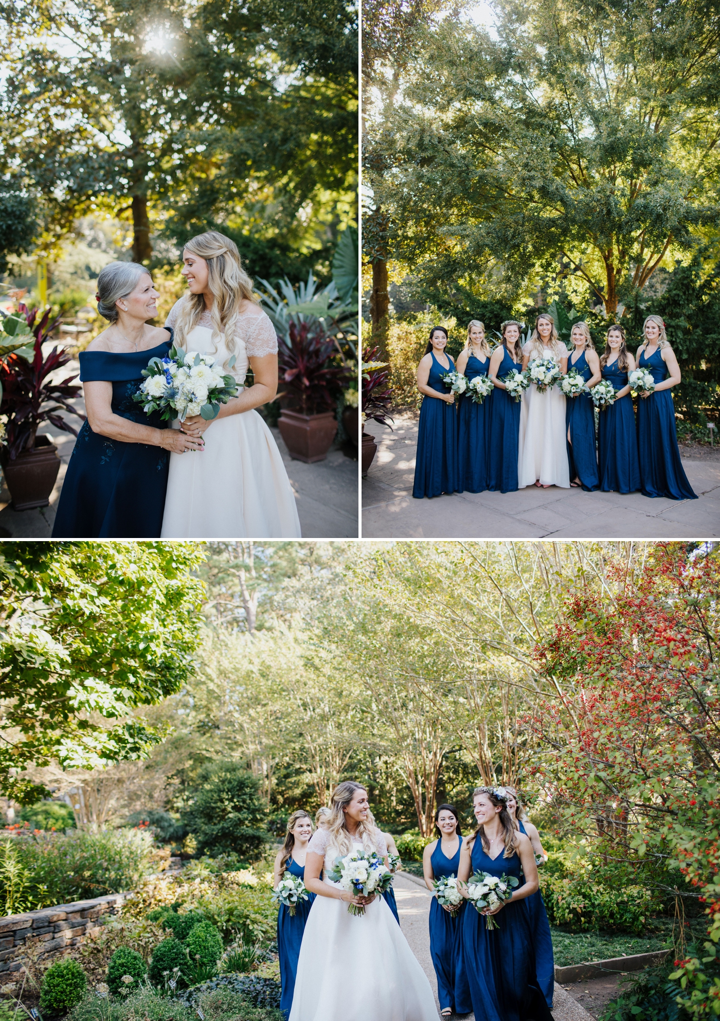 Navy blue bridesmaids gowns from David’s Bridal