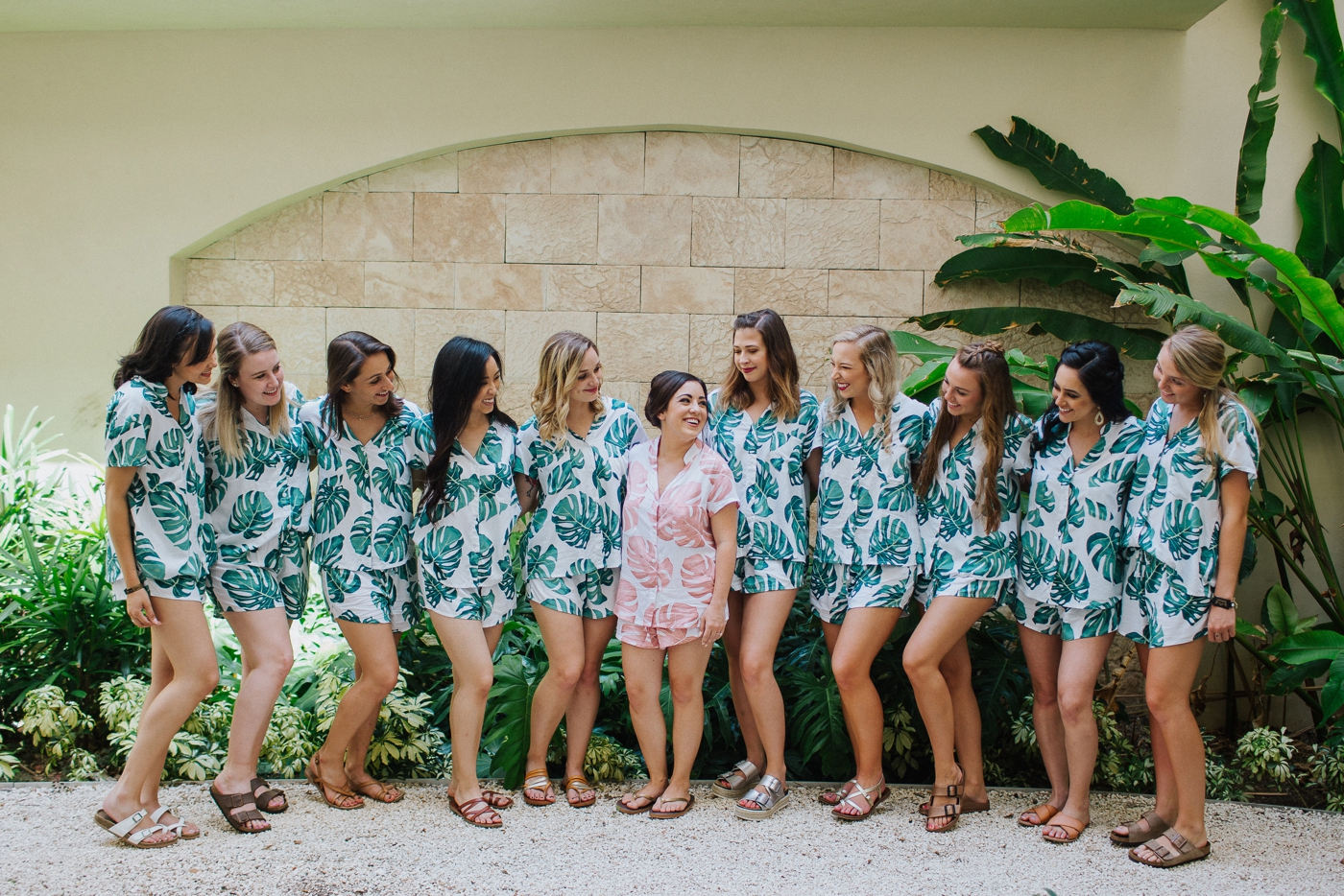 Bridesmaids in tropical pajamas