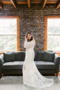 Bride in a lace gown by Melissa Sweet