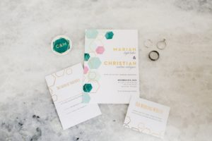 Colorful fall wedding with geometric details