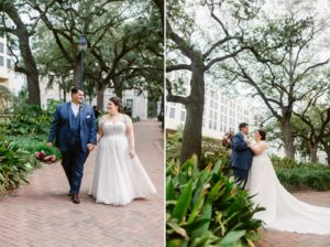 Bride and groom portraits in Downtown Savannah