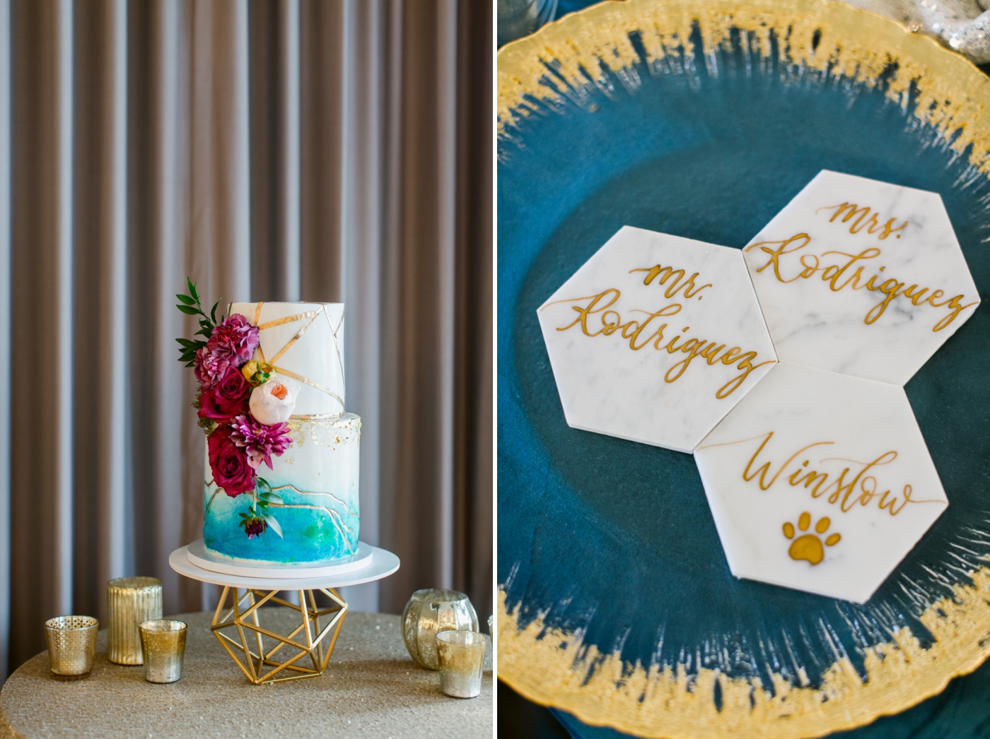 Colorful fall wedding with geometric details