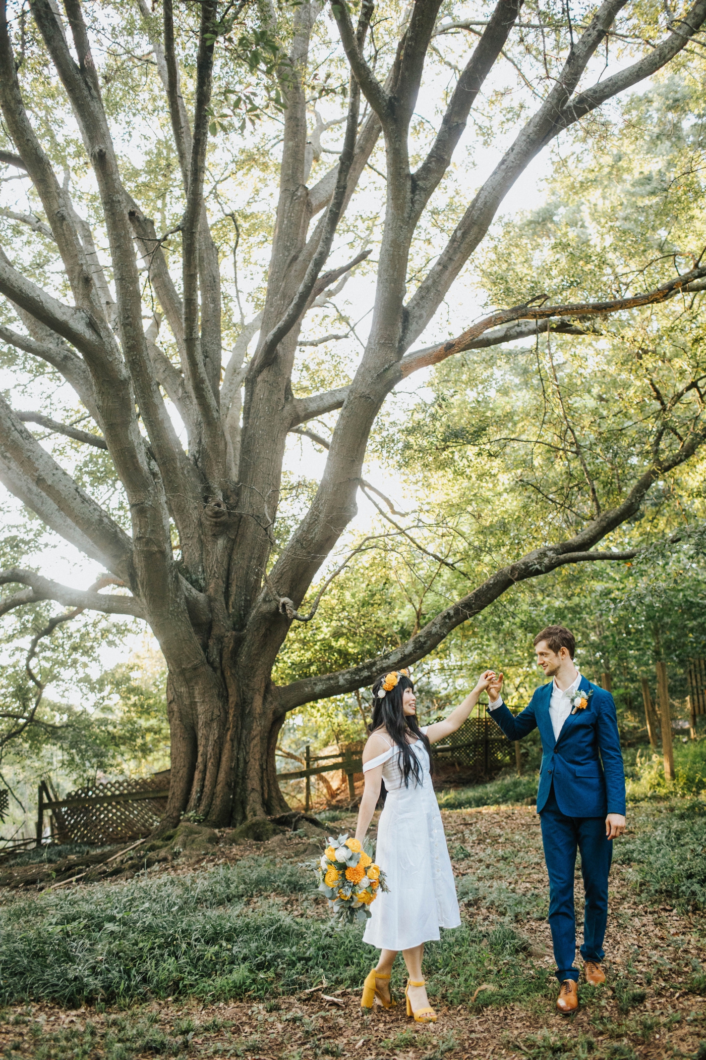 bride and groom portraits for Atlanta backyard wedding