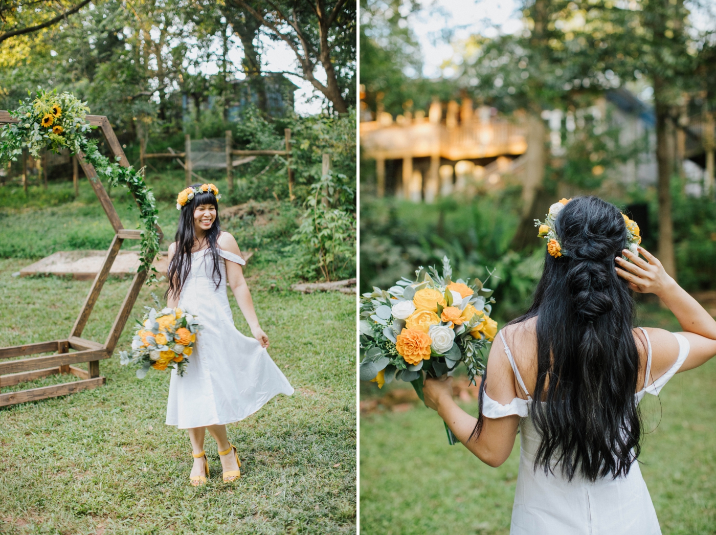 bride and groom portraits for Atlanta backyard wedding