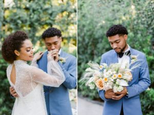 Groom in a light blue tuxedo from The Black Tux