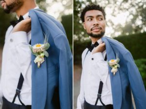 Groom in a light blue tuxedo from The Black Tux