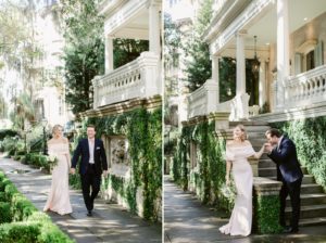 Bride and groom portraits after an elopement in Historic Savannah