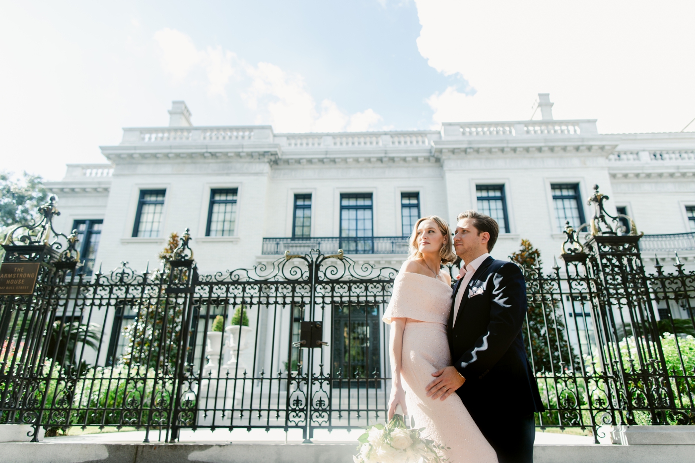 Bride and groom portraits after an elopement in Historic Savannah