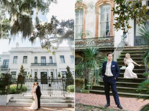 Couple in front of Armstrong House in Savannah