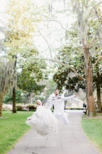 Bride and groom portraits in Forsyth Park