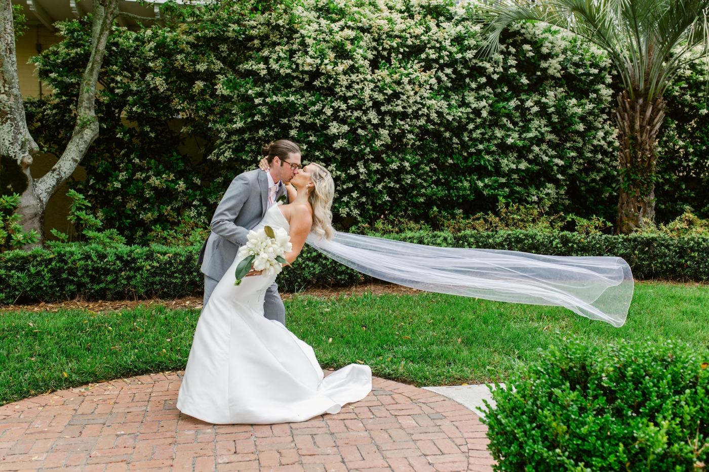 Bride and groom first look at St. Simons Island Lighthouse Lawn