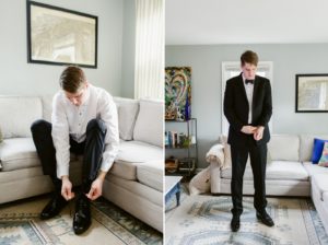 Groom in a black tuxedo for his Decatur wedding