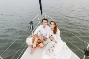 Picnic engagement session on a sailboat