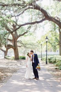 Bride and groom portraits in Historic Savannah