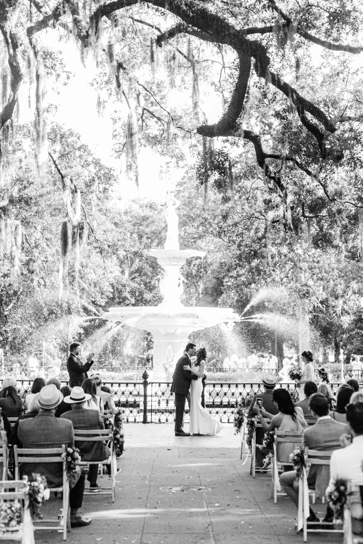 Wedding ceremony facing Forsyth Fountain