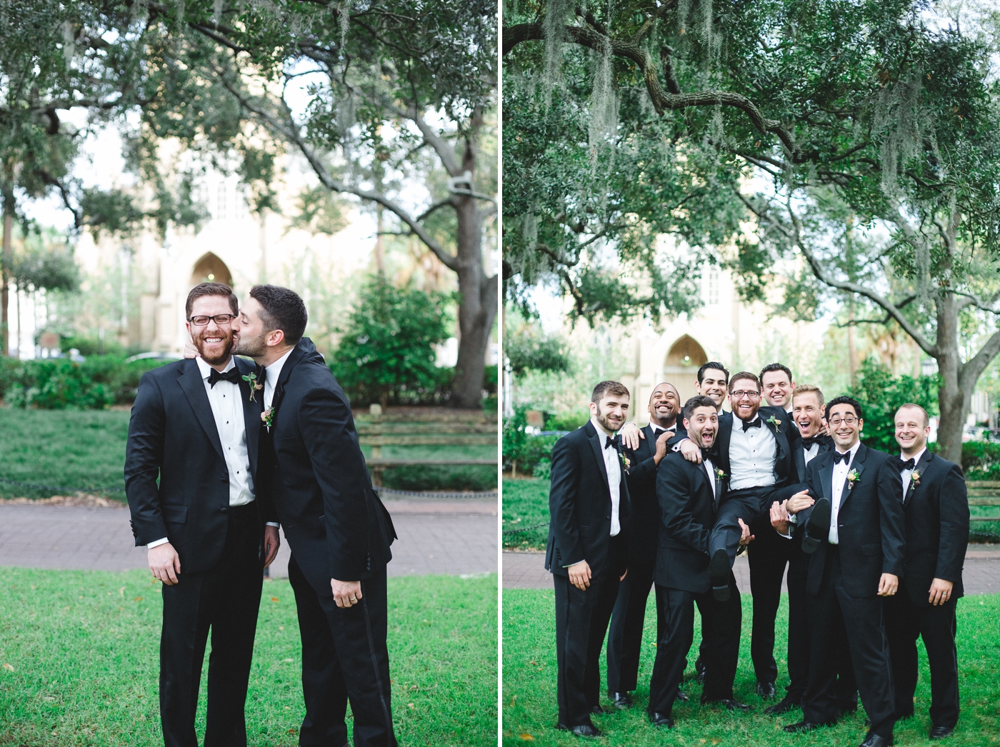 Groom and groomsmen portraits in Historic Savannah