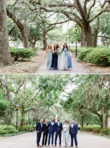 Bridal party portraits in Forsyth Park