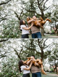 Couples session in Savannah with their Golden Retriever