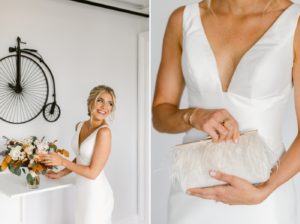 Bride in a classic satin gown by Justin Alexander