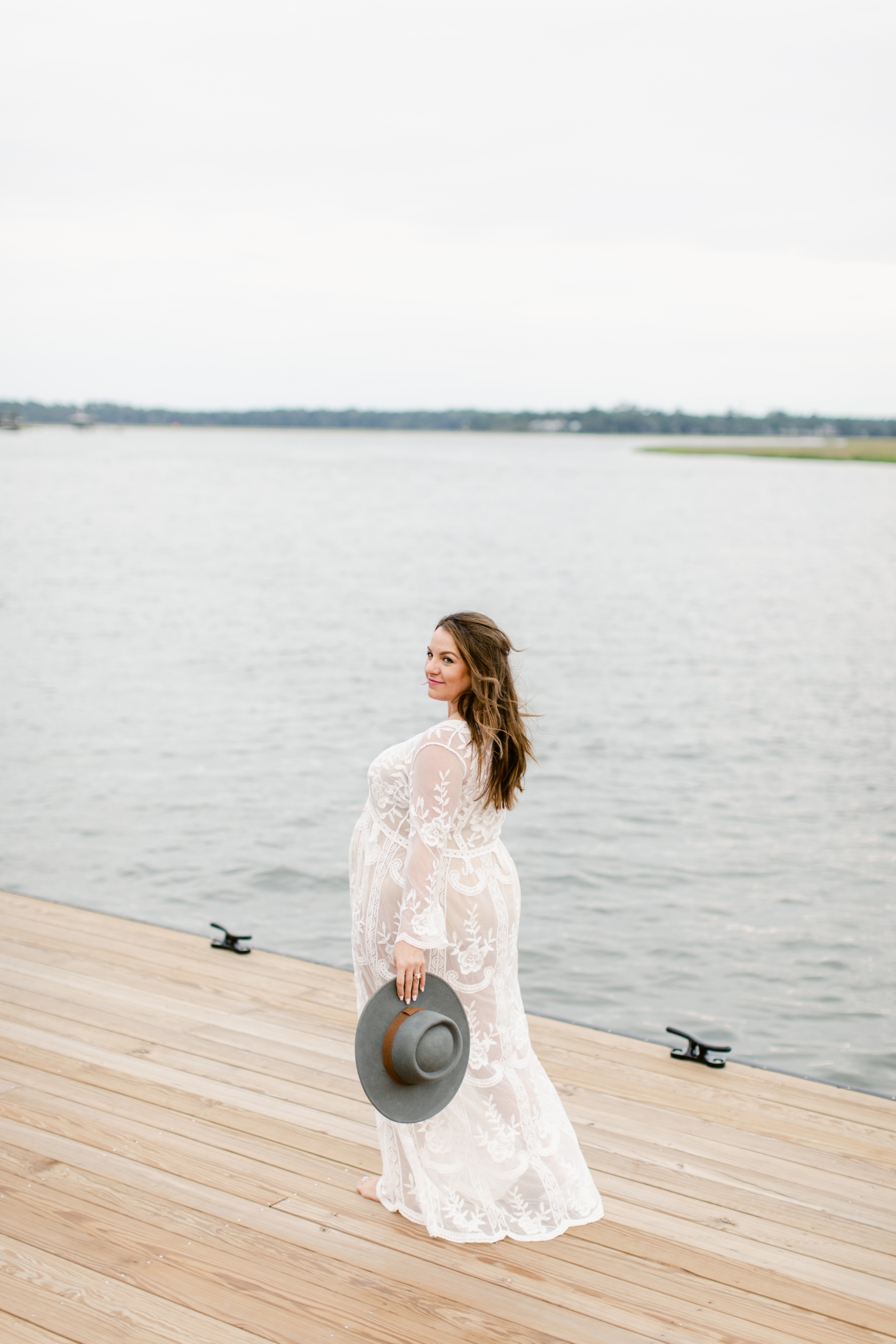 maternity session on dock