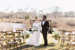 bride and groom at outdoor wedding