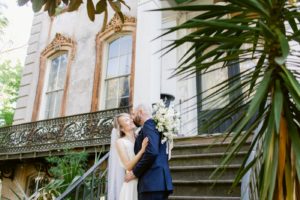 bride and groom in downtown Savannah
