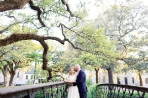 bride and groom portraits in Savannah park