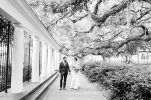bride and groom portraits in Monterey Square