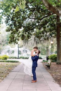 bride and groom portraits in Monterey Square