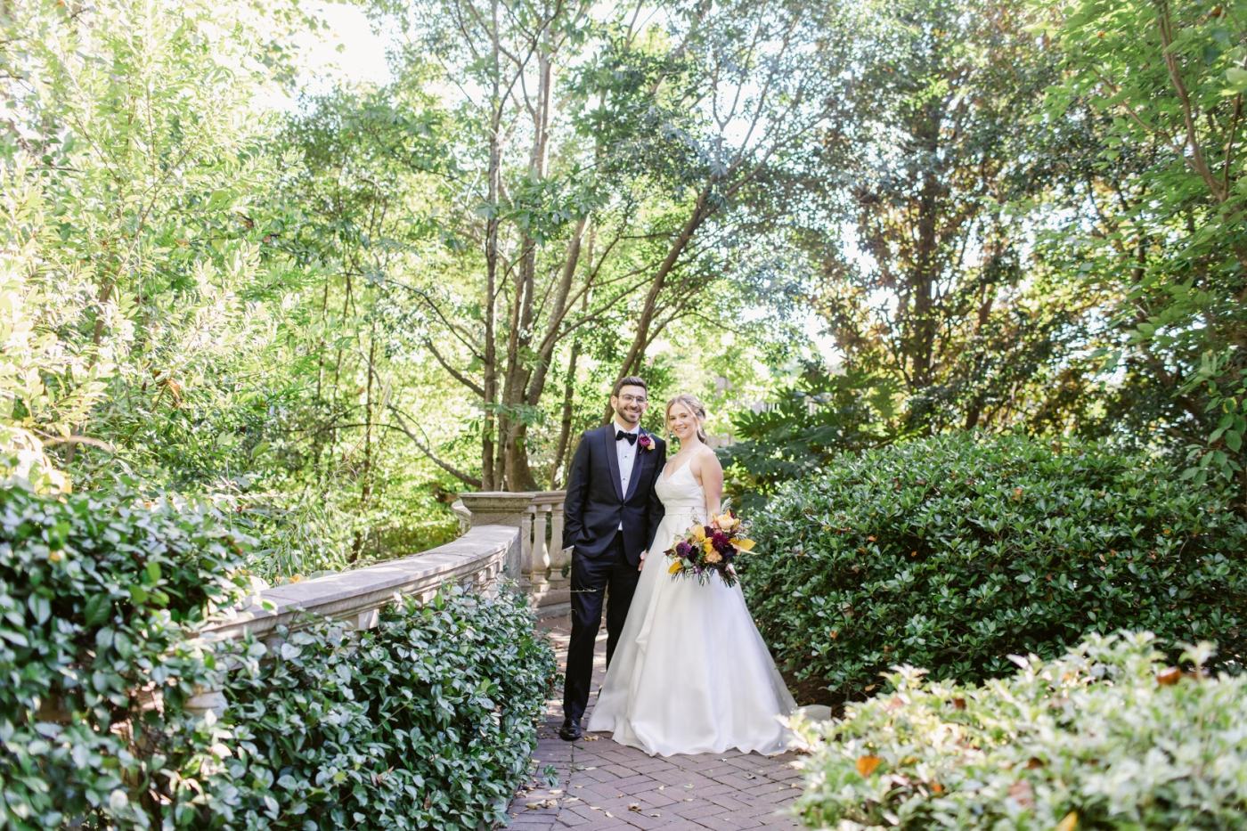 bride and groom portraits at Atlanta Botanical Garden