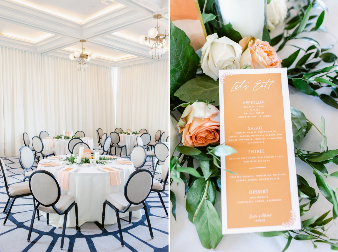 peach and orange wedding reception details